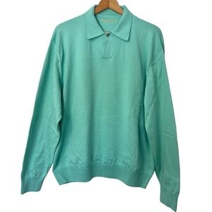 Ben Hogan Teal Knit Pima Cotton Preppy Coastal Golf Sweater Size L